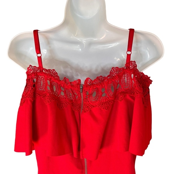 BCX Womens Red Lace Spaghetti Strap Off Shoulder Knee Length size 11 NEW - Picture 5 of 8